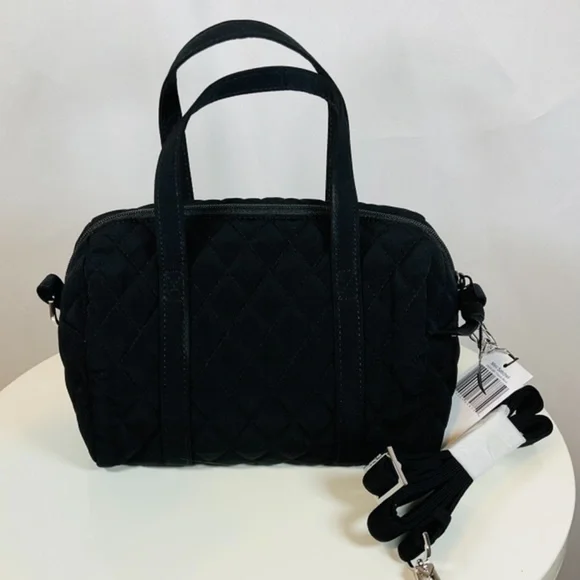 🌹Vera Bradley Mini Satchel Purse Bag Black Microfiber - Picture 2 of 5